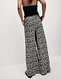 Twill Printed High Waisted Wide Leg Trousers