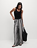 Twill Printed High Waisted Wide Leg Trousers
