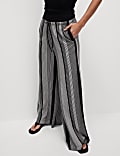 Twill Printed High Waisted Wide Leg Trousers