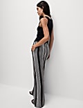 Twill Printed High Waisted Wide Leg Trousers