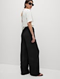 Viscose Rich Crinkle Elasticated Waist Wide Leg Trousers