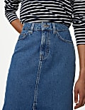Denim Split Front Knee Length Skirt