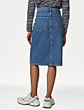 Denim Split Front Knee Length Skirt