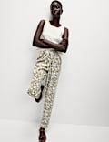 Pure Twill Printed High Waisted Tapered Trousers