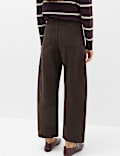 Pure Cotton High Waisted Barrel Leg Cropped Trousers
