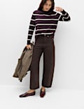 Pure Cotton High Waisted Barrel Leg Cropped Trousers