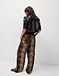 Animal Print Drawstring Wide Leg Trousers