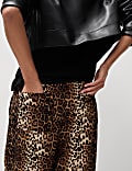 Animal Print Drawstring Wide Leg Trousers