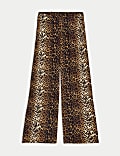 Animal Print Drawstring Wide Leg Trousers