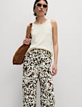 Animal Print Drawstring Wide Leg Trousers