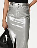 Denim Foil Metallic Maxi Skirt