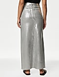 Denim Foil Metallic Maxi Skirt