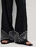 Linen Rich Drawstring Wide Leg Trousers