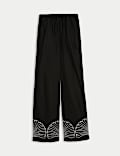 Linen Rich Drawstring Wide Leg Trousers
