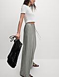 Striped Drawstring Wide Leg Trousers