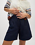 Pantalones cortos 100&nbsp;% lino de cintura alta