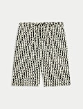 Hoch geschnittene Shorts aus reinem Twill mit Musterprint