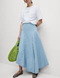 Denim High Waisted Maxi Asymmetric Skirt