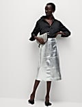 Leather Look Metallic Midi A-Line Skirt