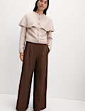 Pleated Wide Leg Trousers with Wool