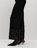 Sequin Paneled Straight Ankle Grazer Trousers 