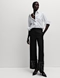 Sequin Paneled Straight Ankle Grazer Trousers 