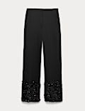 Sequin Paneled Straight Ankle Grazer Trousers 