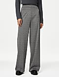 Jersey Checked Wide Leg Trousers