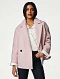 Textured Double Breasted Short Pea Coat