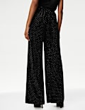 Velvet Diamante Pull On Wide Leg Trousers