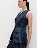 Tailored Pinstripe Cinched Waist Longline Waistcoat