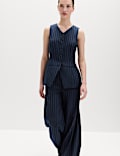 Tailored Pinstripe Cinched Waist Longline Waistcoat