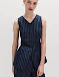 Tailored Pinstripe Cinched Waist Longline Waistcoat