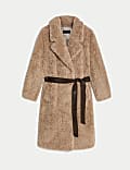Faux Fur Belted Longline Coat