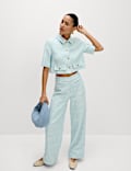 Boucle Tweed Textured Wide Leg Trousers