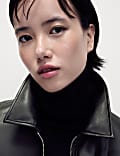 Faux Leather Collared Short Jacket