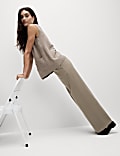 Crepe Tab Detail Wide Leg Trousers