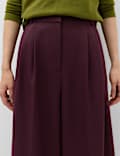 Double Pleated Side Tab Wide Leg Trousers