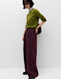 Double Pleated Side Tab Wide Leg Trousers
