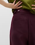 Double Pleated Side Tab Wide Leg Trousers