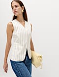 Striped V-Neck Longline Waistcoat