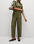 Pure Cotton Twill Barrel Leg Trousers