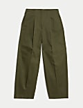 Pure Cotton Twill Barrel Leg Trousers
