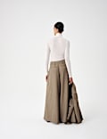Tweed Herringbone Pleated Wide Leg Trousers