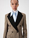 Tweed Fitted Herringbone Contrast Double Breasted Fitted Blazer