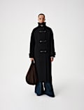 Funnel Neck PU Trim Longline Coat