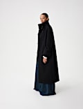 Funnel Neck PU Trim Longline Coat