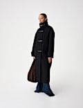 Funnel Neck PU Trim Longline Coat