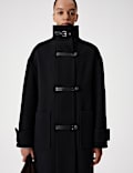 Funnel Neck PU Trim Longline Coat