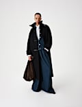 Funnel Neck PU Trim Longline Coat